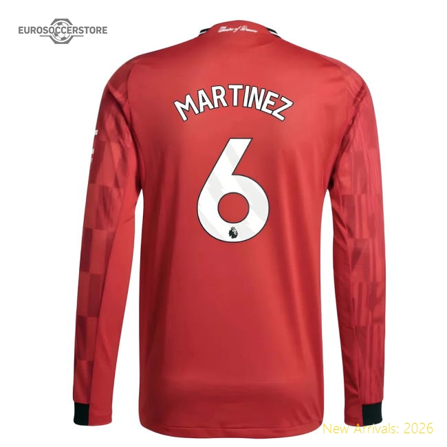 2025-2026 Man Utd Authentic Long Sleeve Home Shirt (Martinez 6)-Football Jersey Hub