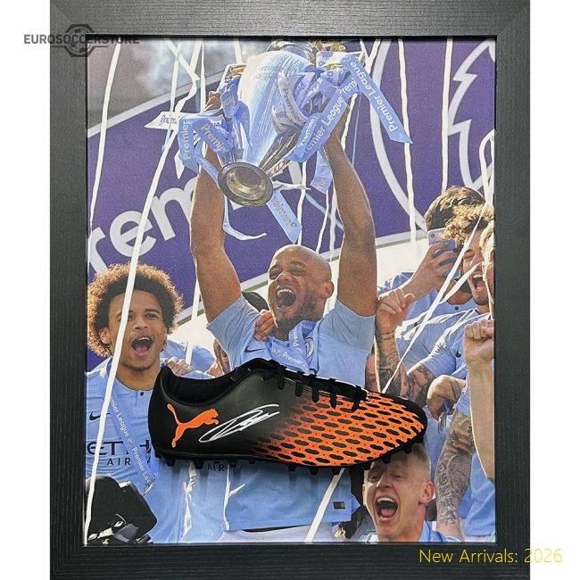 Manchester City FC Kompany Signed Boot (Framed)-Football Shirts Shop