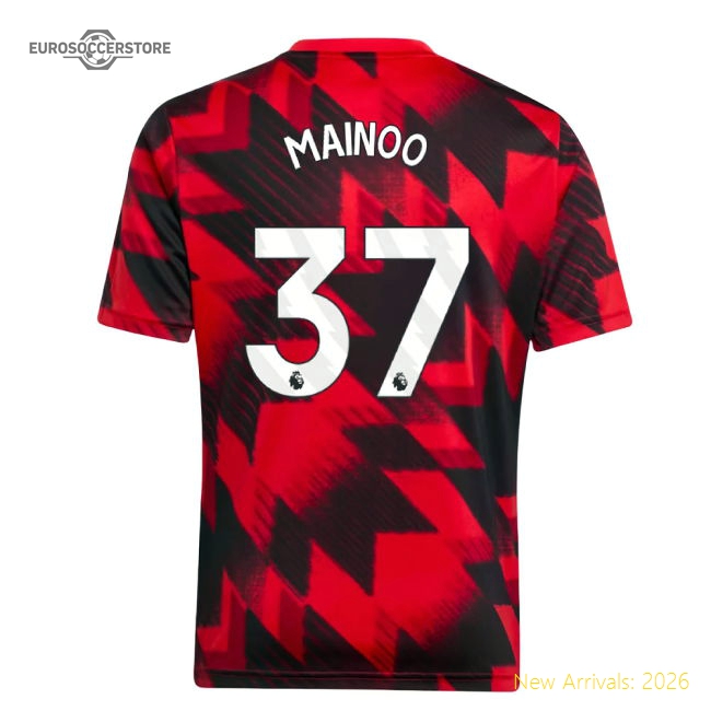 2025-2026 Man Utd Pre-Match Shirt (Red) - Kids (Mainoo 37)-Football Jersey Hub