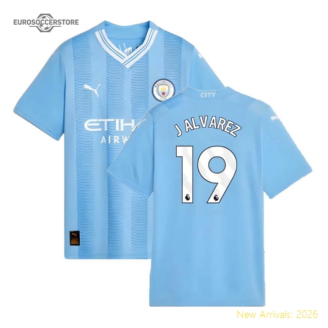 2023-2024 Man City Home Shirt (Kids) (J ALVAREZ 19)-Football Shirts Shop