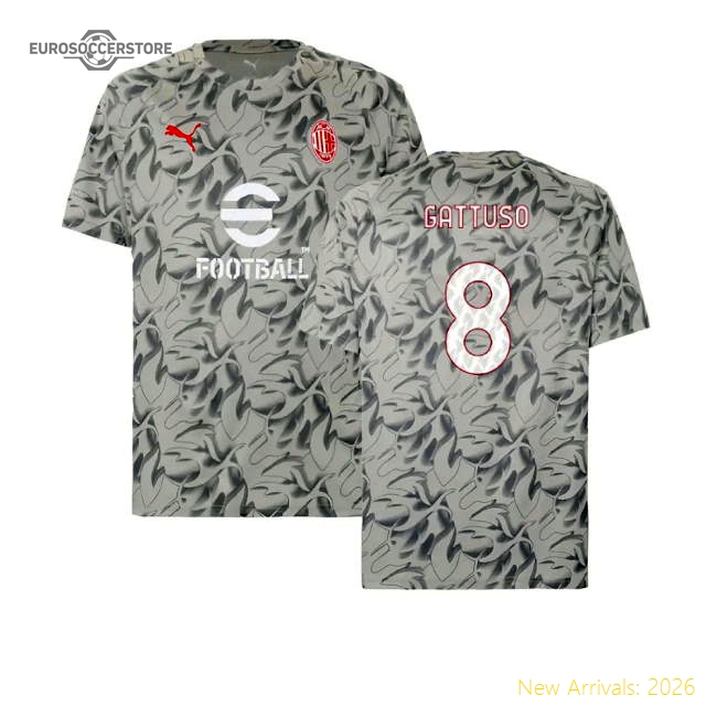 2025-2026 AC Milan Warm Up Jersey (Smokey Gray) (Gattuso 8)-PitchVibe Kits