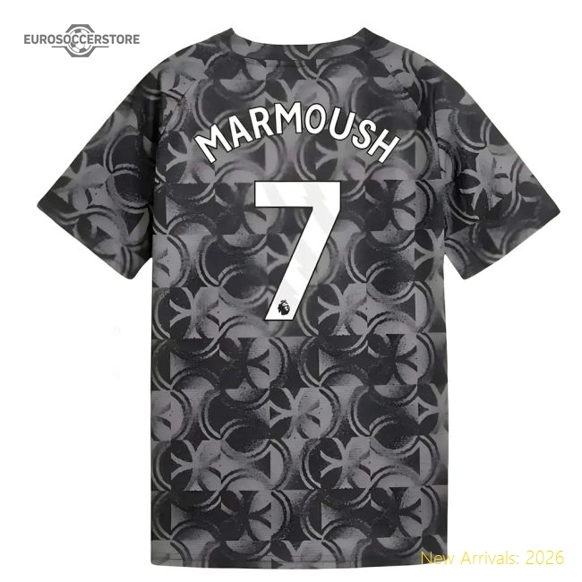 2025-2026 Man City Warm Up Jersey (Black) - Kids (Marmoush 7)-Football Shirts Shop