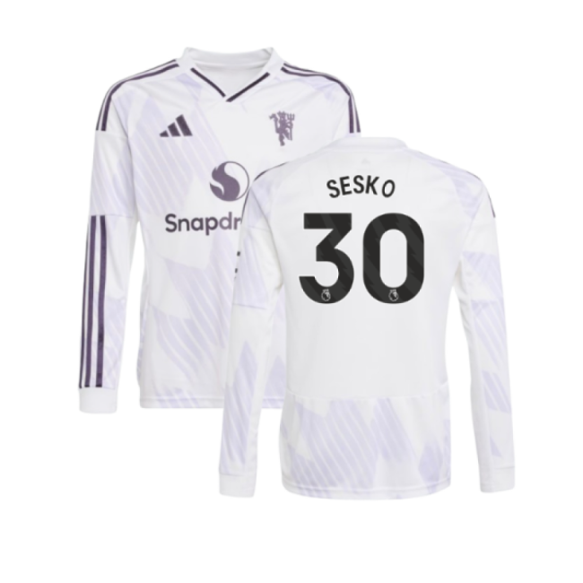 2025-2026 Man Utd Long Sleeve Away Shirt (Kids) (Sesko 30)-Football Jersey Hub