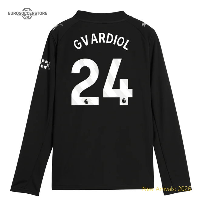 2025-2026 Man City Long Sleeve Away Shirt (Kids) (Gvardiol 24)-Football Jersey Hub