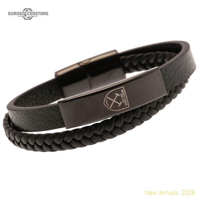 West Ham United FC Black IP Leather Bracelet-Vantage Point Soccer