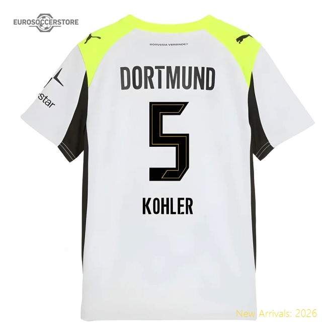 2025-2026 Borussia Dortmund Away Shirt (Kids) (Kohler 5)-Football Jersey Hub