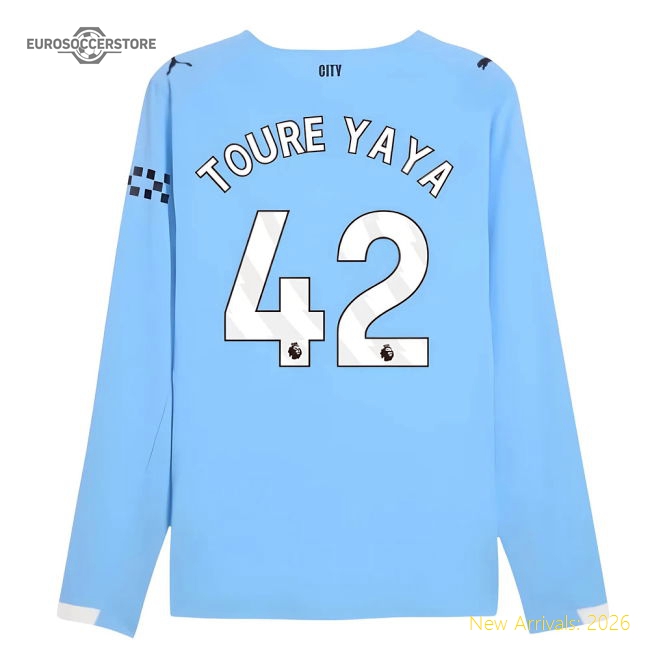 2025-2026 Man City Authentic Long Sleeve Home Shirt (Toure Yaya 42)-Football Shirts Shop