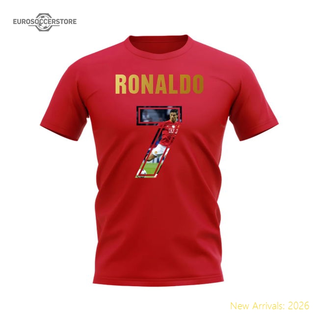 Cristiano Ronaldo Name And Number Manchester United T-Shirt (Red)-Football Jersey Hub