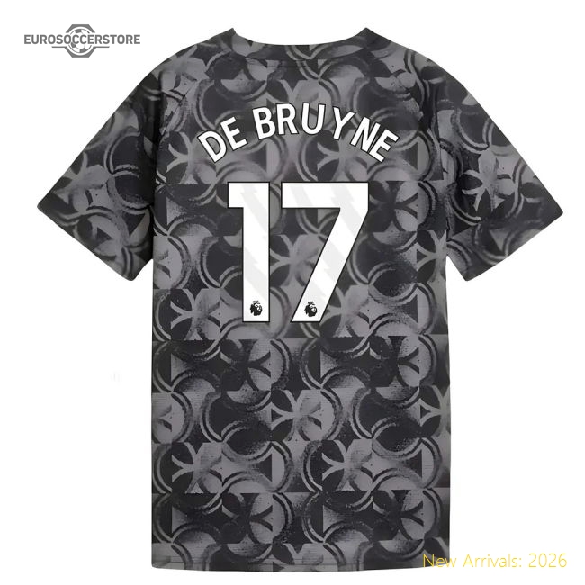 2025-2026 Man City Warm Up Jersey (Black) - Kids (De Bruyne 17)-Football Shirts Shop