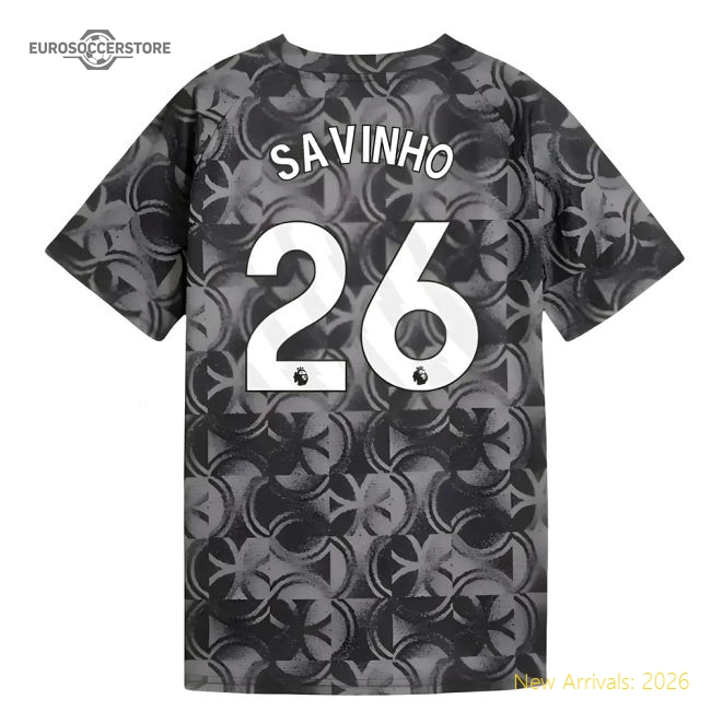 2025-2026 Man City Warm Up Jersey (Black) - Kids (Savinho 26)-Football Shirts Shop