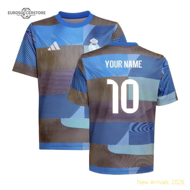 2025-2026 Real Madrid Pre-Match Shirt (Blue) - Kids (Your Name)-Football Shirts Shop