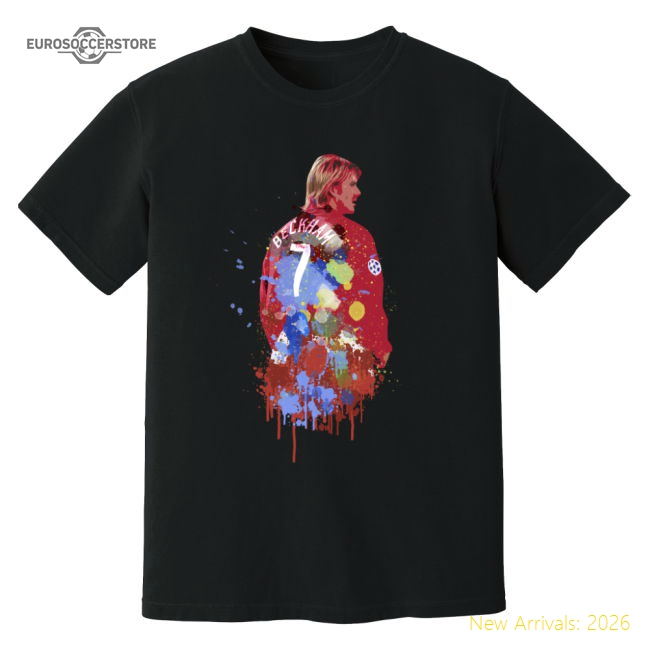 David Beckham Man United Art T-Shirt (Black)-Football Jersey Hub
