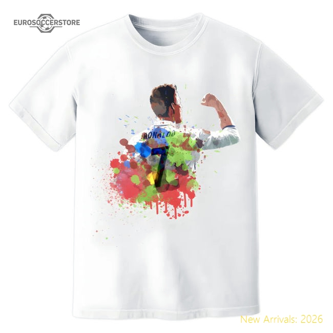 Cristiano Ronaldo Real Madrid Art T-Shirt (White)-BuySoccerJersey Hub