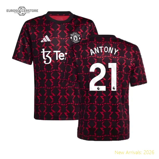 2024-2025 Man Utd Pre-Match Shirt (Black) - Kids (Antony 21)-Football Jersey Hub