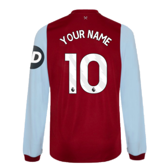 2023-2024 West Ham Long Sleeve Home Shirt (Your Name)-Vantage Point Soccer