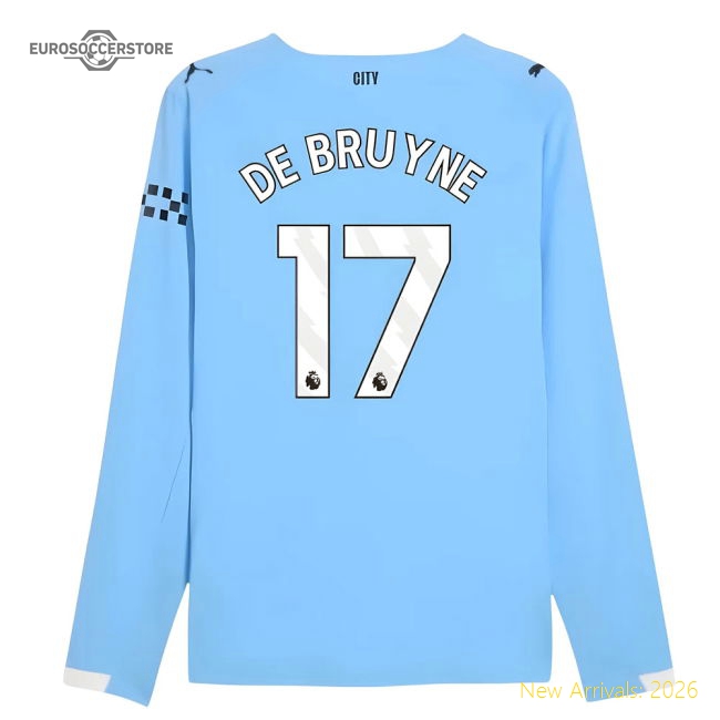 2025-2026 Man City Authentic Long Sleeve Home Shirt (De Bruyne 17)-Football Shirts Shop