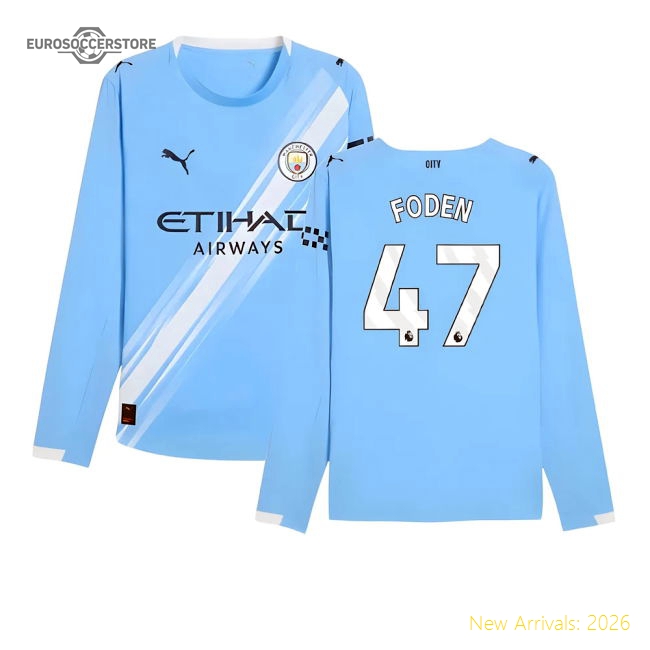 2025-2026 Man City Authentic Long Sleeve Home Shirt (Foden 47)-Football Shirts Shop