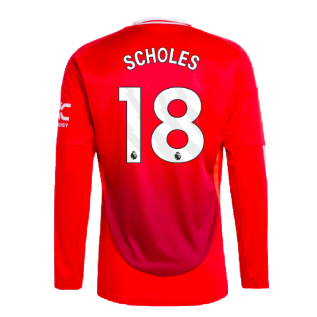 2024-2025 Man Utd Long Sleeve Home Shirt (Scholes 18)-Football Jersey Hub