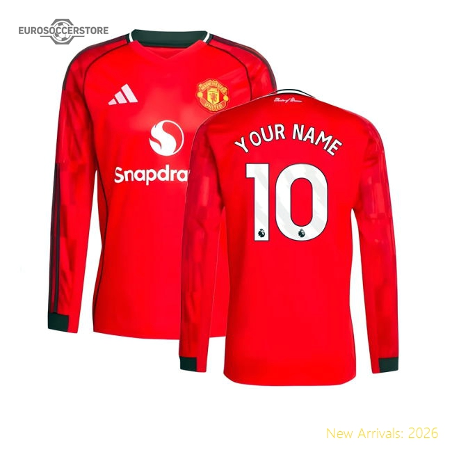 2025-2026 Man Utd Long Sleeve Home Shirt (Your Name)-Football Jersey Hub