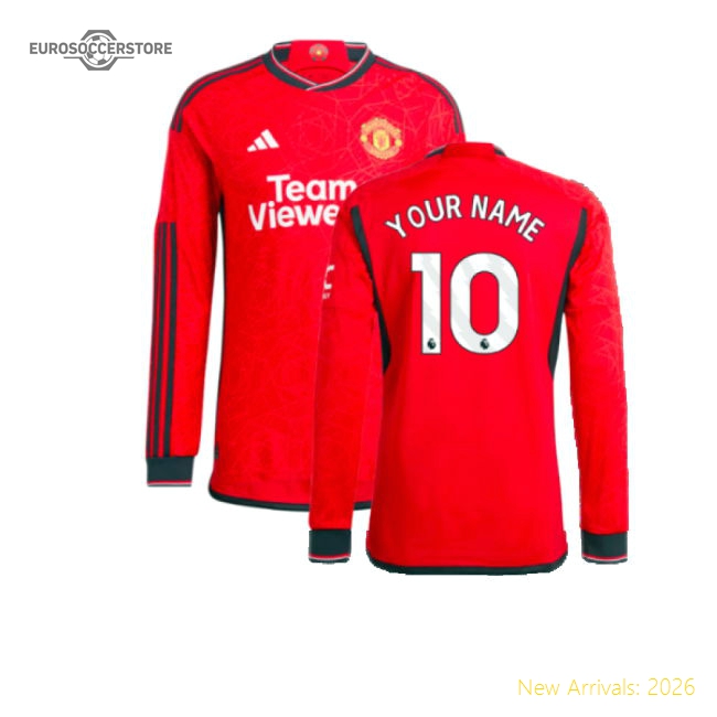 2023-2024 Man Utd Long Sleeve Home Shirt (Your Name)-Football Jersey Hub