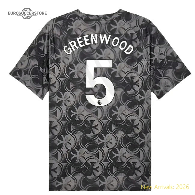 2025-2026 Man City Warm Up Jersey (Black) (Greenwood 5)-Football Shirts Shop