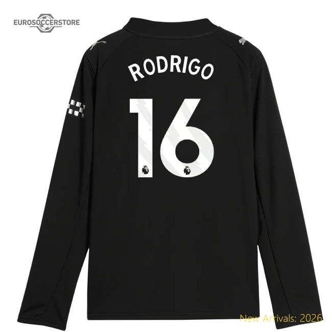 2025-2026 Man City Long Sleeve Away Shirt (Kids) (Rodrigo 16)-Football Jersey Hub