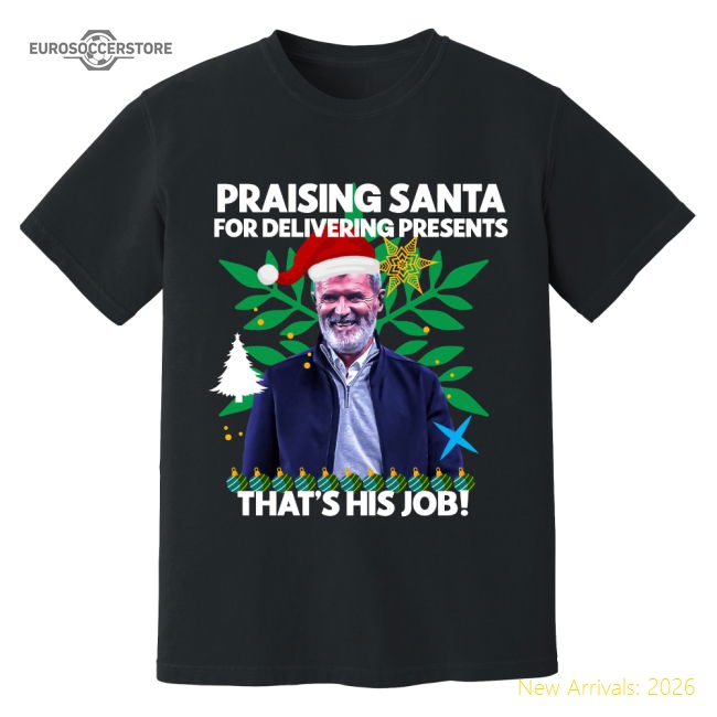 Roy Keane Christmas T-Shirt (Black)-Football Jersey Hub