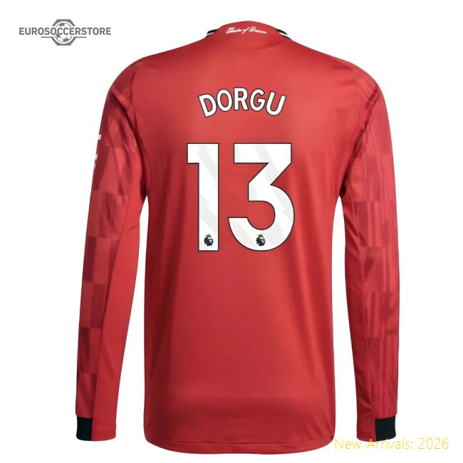 2025-2026 Man Utd Authentic Long Sleeve Home Shirt (Dorgu 13)-Football Jersey Hub