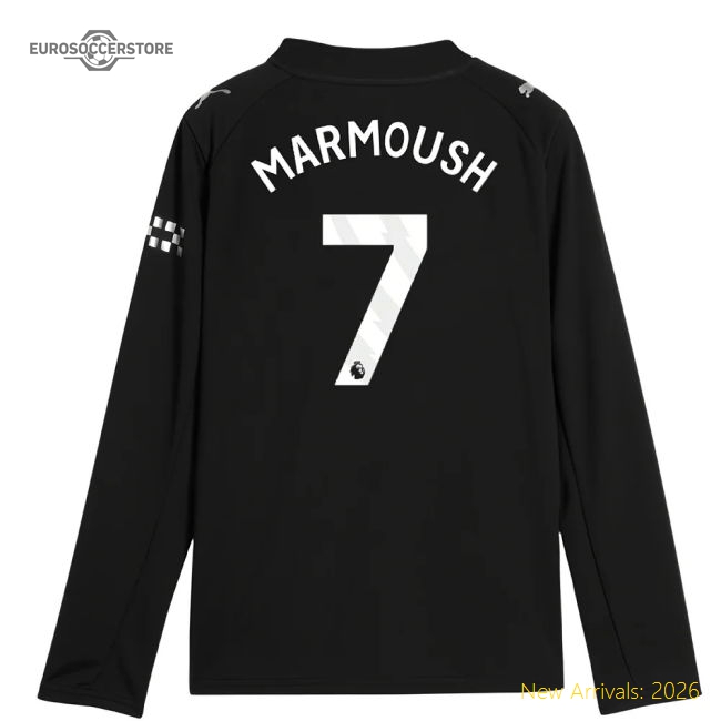 2025-2026 Man City Long Sleeve Away Shirt (Kids) (Marmoush 7)-Football Jersey Hub