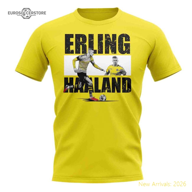 Borussia Dortmund Erling Haaland Player Collage T-Shirt (Yellow)-Jersey Chest: 2026 World Cup Soccer Kits