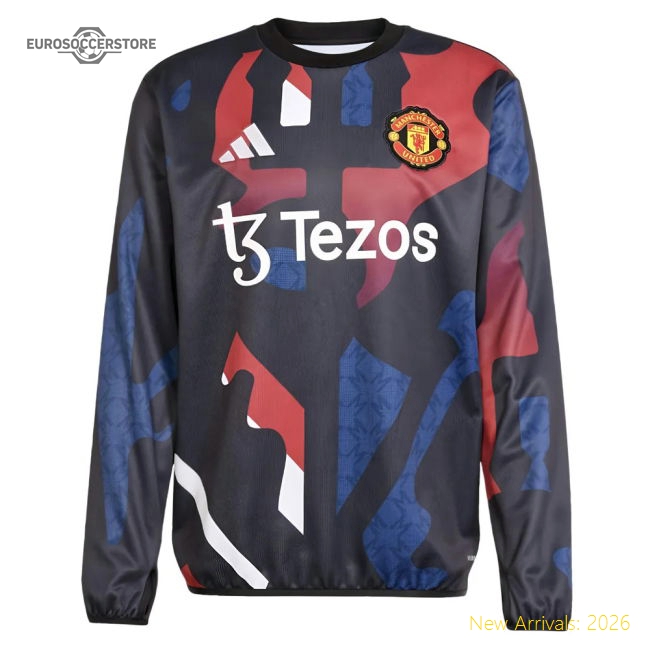 2024-2025 Man Utd Pre-Match Warm Up Top (Black)-Football Jersey Hub