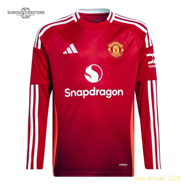 2024-2025 Man Utd Long Sleeve Home Shirt (Kids)-Football Jersey Hub