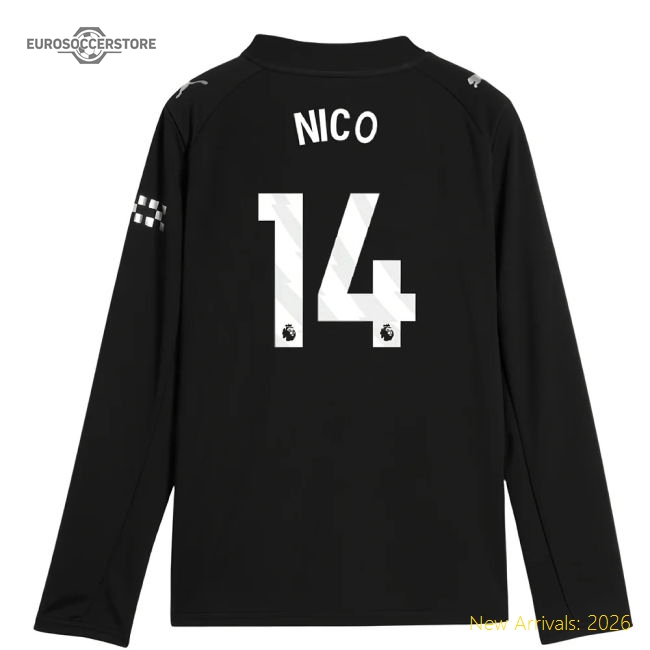 2025-2026 Man City Long Sleeve Away Shirt (Kids) (Nico 14)-Football Jersey Hub