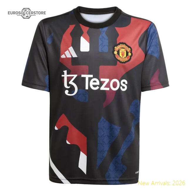 2024-2025 Man Utd Pre-Match Jersey (Black) - Kids (Antony 21)-Football Jersey Hub