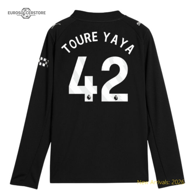 2025-2026 Man City Long Sleeve Away Shirt (Kids) (Toure Yaya 42)-Football Jersey Hub