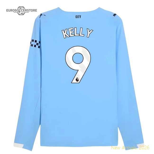 2025-2026 Man City Authentic Long Sleeve Home Shirt (Kelly 9)-Football Shirts Shop