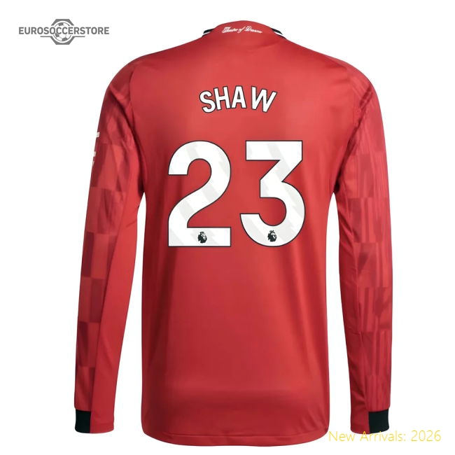 2025-2026 Man Utd Authentic Long Sleeve Home Shirt (Shaw 23)-Football Jersey Hub