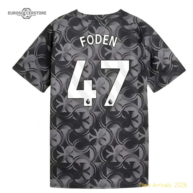 2025-2026 Man City Warm Up Jersey (Black) - Kids (Foden 47)-Football Shirts Shop