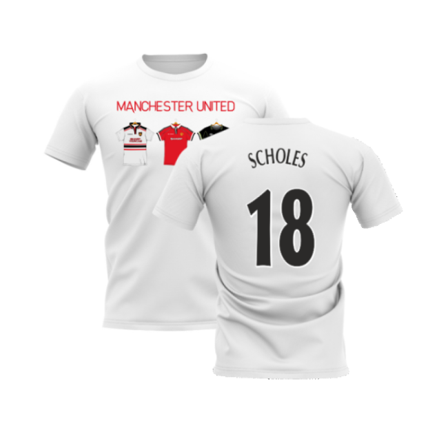 Manchester United 1998-1999 Retro Shirt T-shirt - Text (White) (Scholes 18)-Football Jersey Hub
