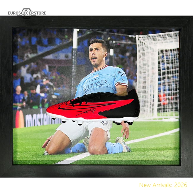 Manchester City FC Rodri Signed Boot (Framed)-Football Shirts Shop