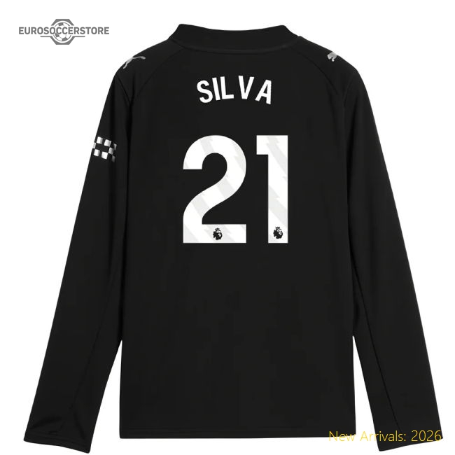 2025-2026 Man City Long Sleeve Away Shirt (Kids) (Silva 21)-Football Jersey Hub