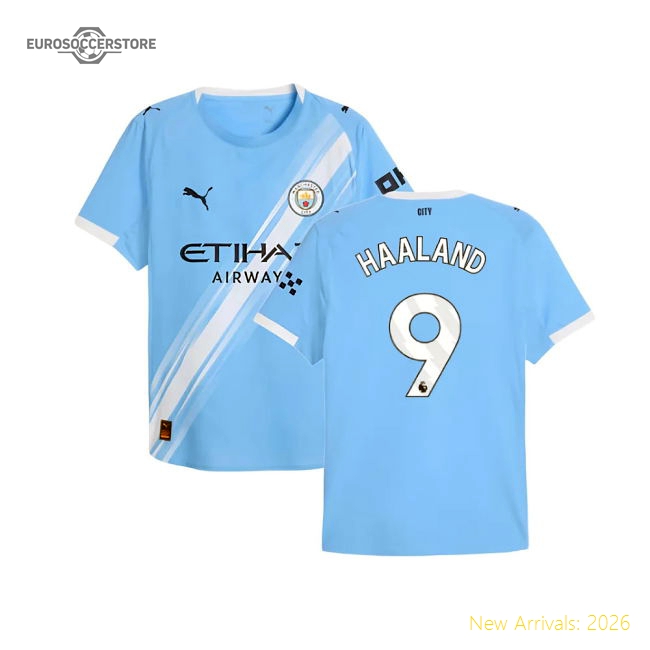 2025-2026 Man City Authentic Home Shirt (Haaland 9)-Football Shirts Shop