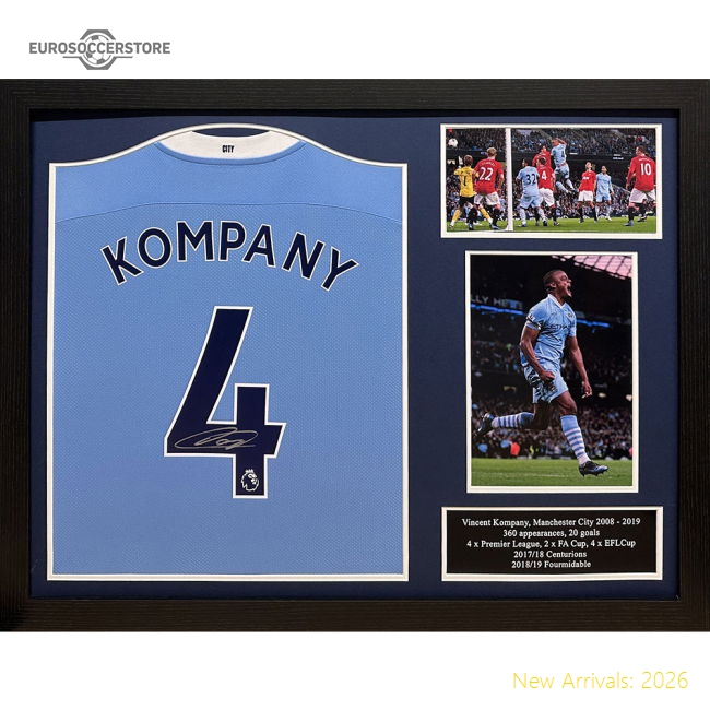Manchester City FC Kompany Signed Shirt (Framed)-Football Shirts Shop