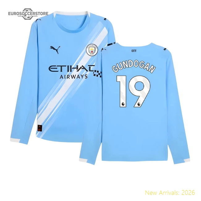 2025-2026 Man City Authentic Long Sleeve Home Shirt (Gundogan 19)-Football Shirts Shop