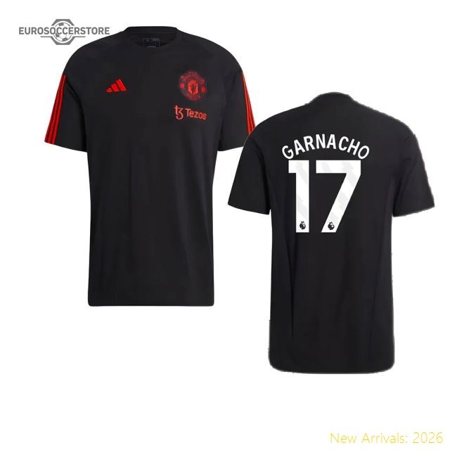 2023-2024 Man Utd Training Tee (Black) (Garnacho 17)-Football Jersey Hub
