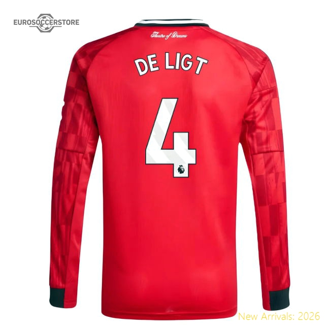 2025-2026 Man Utd Long Sleeve Home Shirt (Kids) (De Ligt 4)-Football Jersey Hub