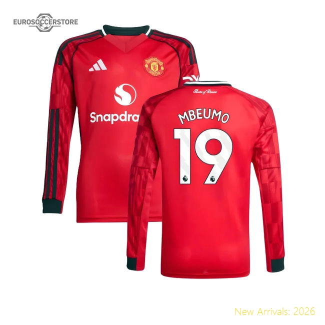 2025-2026 Man Utd Long Sleeve Home Shirt (Kids) (Mbeumo 19)-Football Jersey Hub