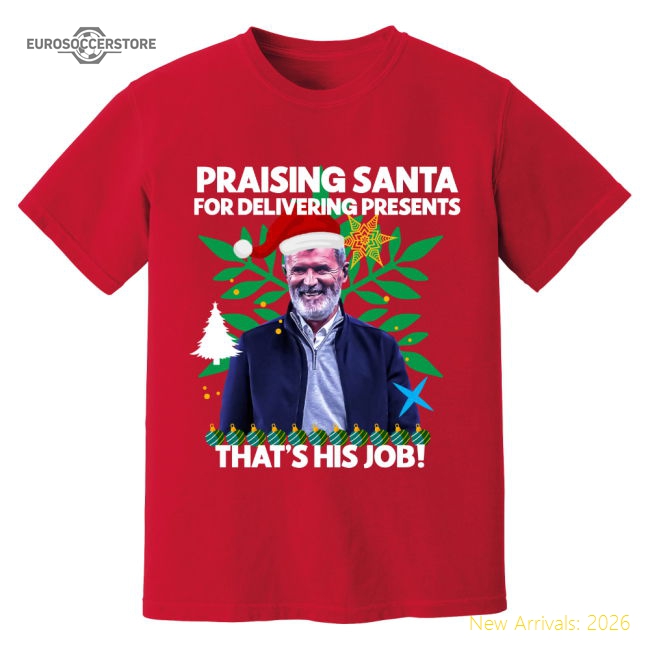 Roy Keane Christmas T-Shirt (Red)-Football Jersey Hub
