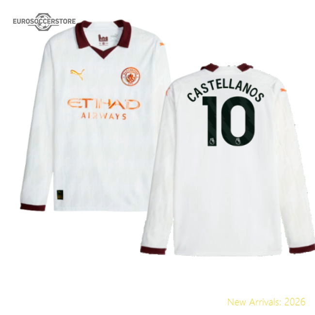 2023-2024 Man City Long Sleeve Away Shirt (Castellanos 10)-Football Jersey Hub