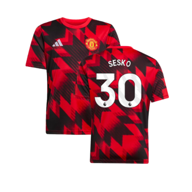 2025-2026 Man Utd Pre-Match Shirt (Red) - Kids (Sesko 30)-Football Jersey Hub